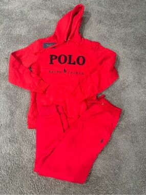 Ralph Lauren Bright Red POLO Hoodie and Joggers Set